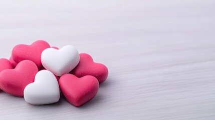 Fototapeta premium Colorful heart-shaped candies arranged on a light surface, evoking feelings of love and affection.