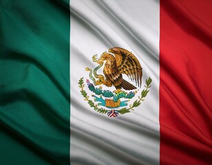 Mexican green white red flag with palm trees and blue sky and clouds in Zicatela Puerto Escondido Oaxaca Mexico.