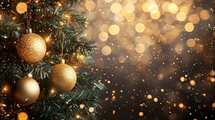 gold sparkling lights festive background with texture, abstract Christmas twinkling bokeh defocused and falling stars, winter card or invitation 