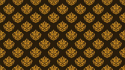 Digital textile leaf ornament art pattern isolated on brown background.