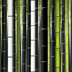 Obraz premium A tranquil scene featuring lush green and black bamboo stalks illuminated by soft light.