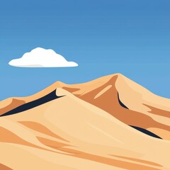 Stunning desert landscape with undulating sand dunes under a clear blue sky and a single cloud.