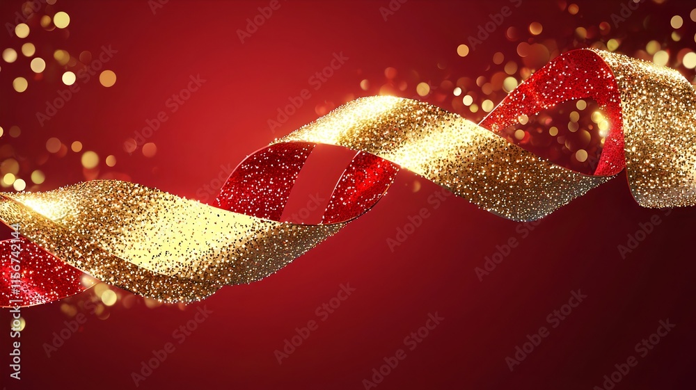 Poster elegant ribbon swirls with glowing luminous particles creating a seamless clean and modern abstract 