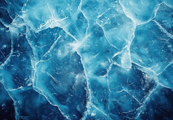 Obraz premium Close-up View of Cracked Ice Surface with Textured Patterns and Celestial Blue Hues Reflecting Light in a Natural Setting