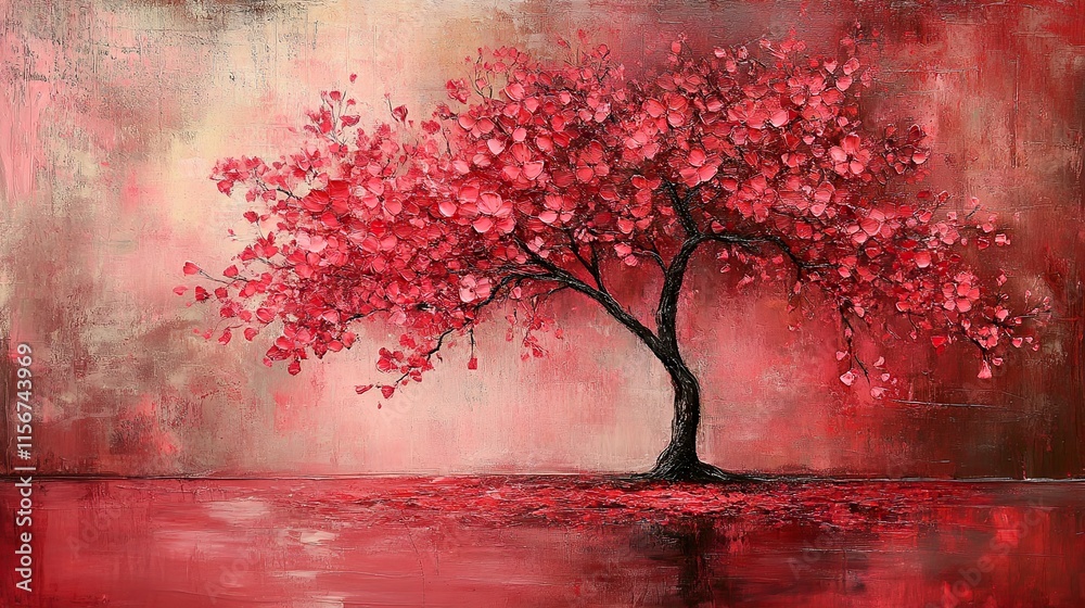 Canvas Prints Red Blossom Tree: An Artistic Floral Painting