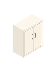 Wooden isometric cupboard with handle. White wood. Modern furniture for office or home. Vector illustration isolated on white background