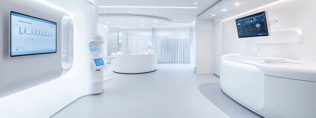 Modern Medical Clinic Interior with Sleek Design, Advanced Technology, and Bright Lighting in White Color Scheme Ideal for Healthcare Setting