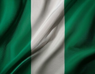 Obraz premium Nigeria national flag waving in the sky behind the tree. The flag blow in beautiful sunlight. Nigeria national flag for independence day.