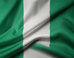 Obraz premium Nigeria national flag waving in the sky behind the tree. The flag blow in beautiful sunlight. Nigeria national flag for independence day.