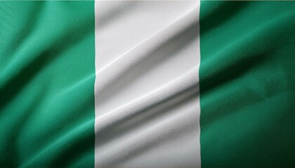 Obraz premium Nigeria national flag waving in the sky behind the tree. The flag blow in beautiful sunlight. Nigeria national flag for independence day.