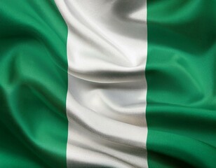 Obraz premium Nigeria national flag waving in the sky behind the tree. The flag blow in beautiful sunlight. Nigeria national flag for independence day.