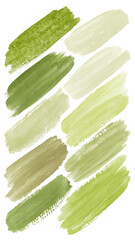 Green watercolor swatches, textured brush strokes, natural color palette, artistic design, creative background elements.