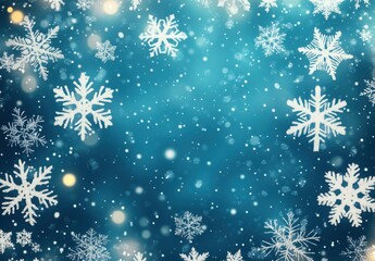 Delicate and Elegant Snowflakes Falling Against a Soft Blue Background, Capturing the Magic and Serenity of a Winter Wonderland Scene