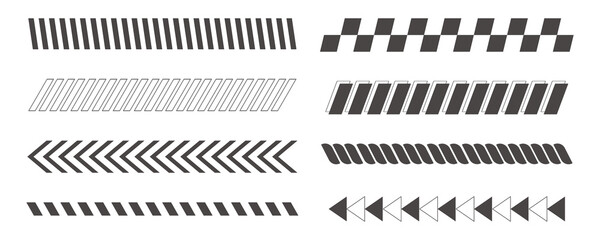 Slash line arrow grid, decorative diagonal divider. Geometric dashed barrier, tape or embroidery. Angled stripes, tilt pattern.