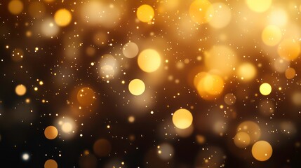 Abstract golden bokeh lights on dark background.