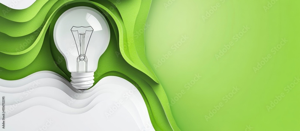 Poster light bulb shape design in green and white with ample copy space for text promoting creativity and i