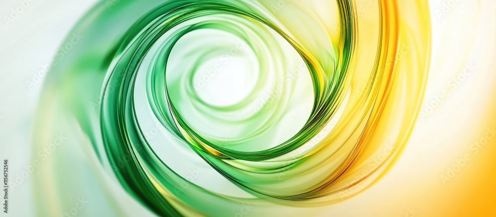 Poster green and yellow abstract spiral background with smooth curves and soft light for text overlay or de