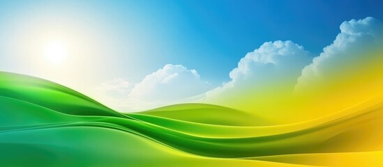 Obraz premium Vibrant Green and Yellow Abstract Landscape with Soft Clouds and Sunlight Ideal for Text Placement and Creative Backgrounds