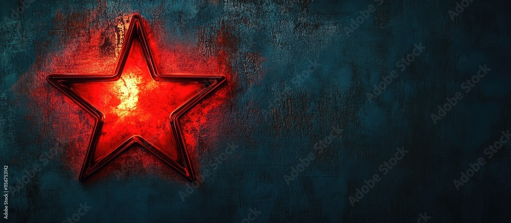 Wall mural glowing red star symbol on dark textured background vibrant illumination with empty space for creati