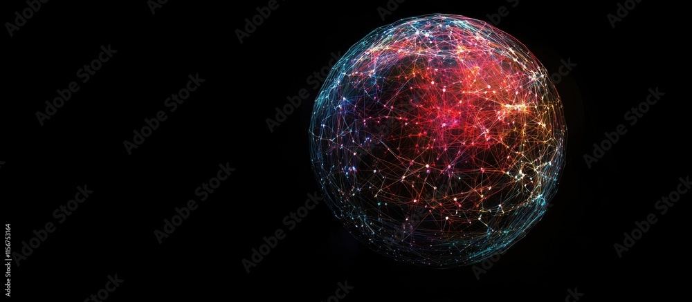 Poster Vibrant glowing network globe with dynamic connections and ample space for customizable text or branding elements
