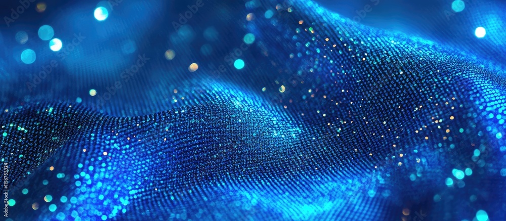 Sticker glowing blue abstract textured background with vibrant particles offering empty space for creative t