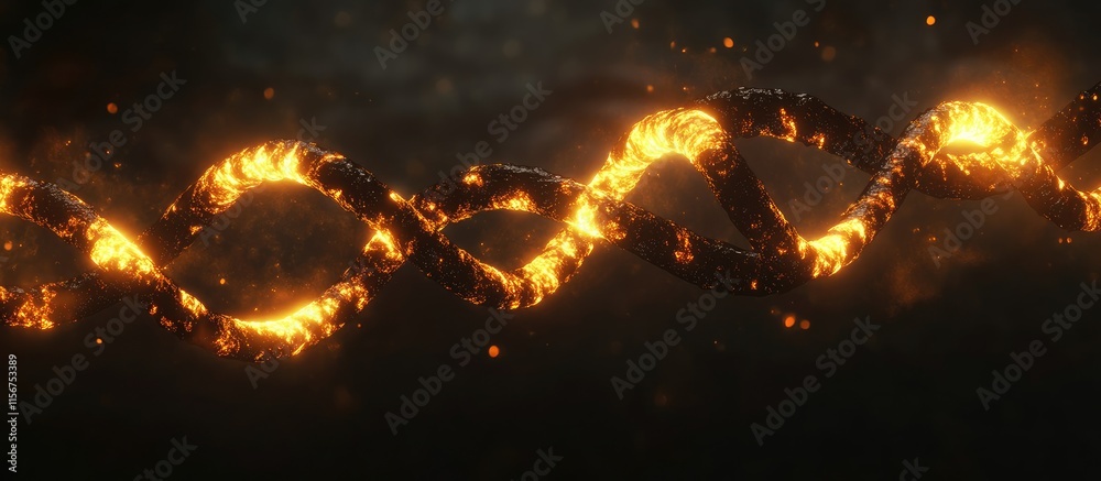 Poster fiery dna double helix on dark background with space for custom text and graphics