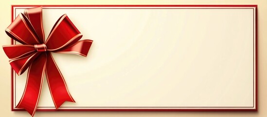 Elegant gift voucher design featuring a red ribbon and blank space for personalized text on a soft background. Ideal for promotional use.