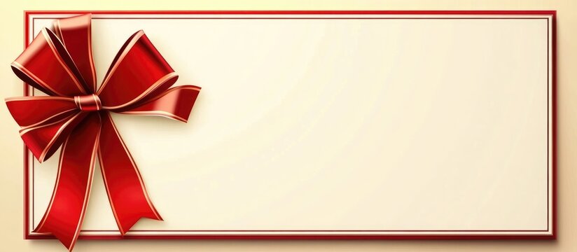 Elegant gift voucher design featuring a red ribbon and blank space for personalized text on a soft background. Ideal for promotional use.