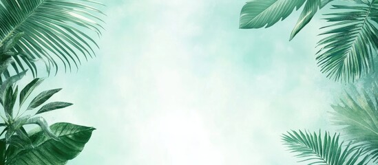 Tropical Palm Leaves Bouquet Underwater Abstract Background with Soft Brush Strokes and Empty Copy Space for Text