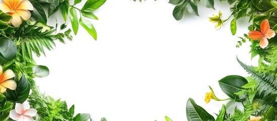 Fototapeta premium Flower Arrangement in Circular Frame Surrounded by Lush Greenery with Blank Space for Custom Text or Message