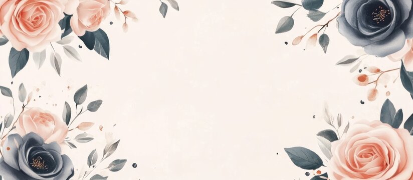 Elegant Floral Wedding Invitation Template with Roses on Light Pink Background for Bridal Card Flat Lay Banner Design