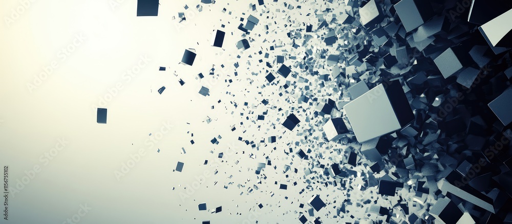 Poster dynamic explosion of geometric cubes from 3d structure created with ai technology on a minimalist ba