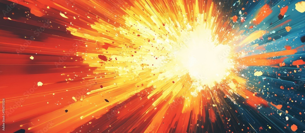 Poster vibrant explosion background with colorful rays and space for text overlay in a dynamic design