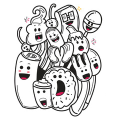 Food doodle Art good for Clothing Coloring Book or Design Element