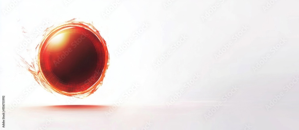 Poster glowing red solar symbol on white background with ample space for customizable text and design eleme