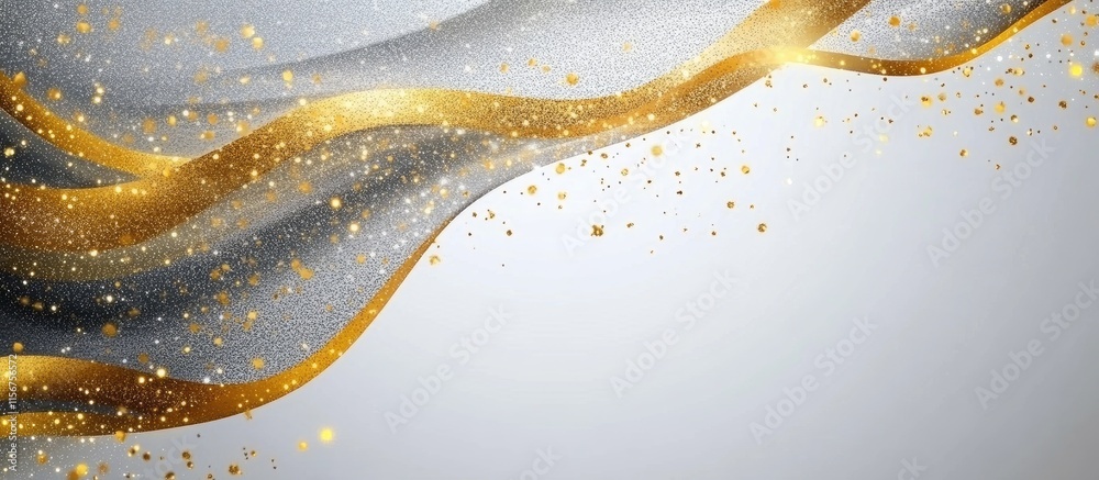 Poster elegant gold and gray glitter background with smooth waves and ample space for custom text or brandi