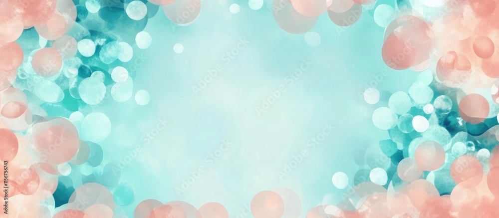 Poster aqua and salmon confetti background with soft bokeh texture and blank space for personalized text or