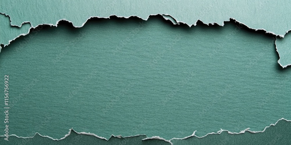 Poster textured green paper backdrop with torn edges creating an empty space for stylish text or design ele