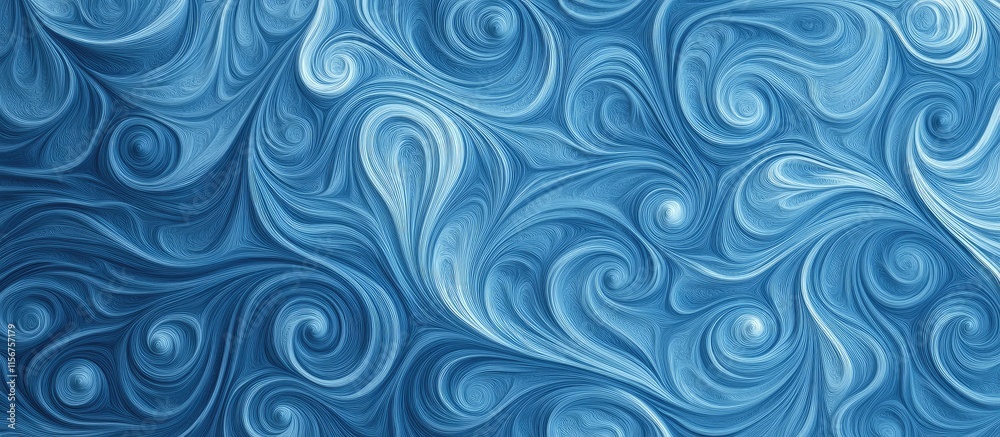 Poster blue swirling abstract patterns creating a serene background with ample space for text or branding a