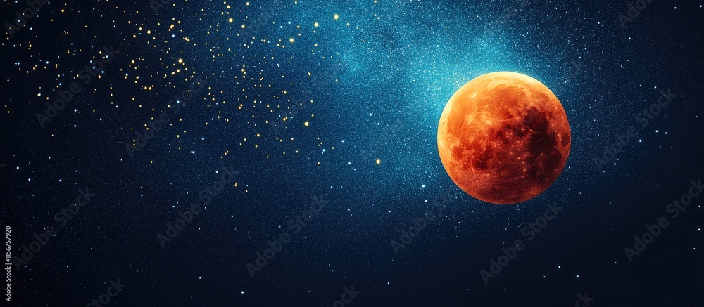 Wall mural glowing holographic blood moon with cosmic background and ample empty space for text or overlay in a