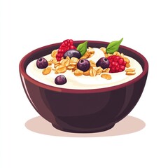 ** Delicious Yogurt Bowl with Fresh Berries and Granola on a White Background for Healthy Breakfast Concept..**