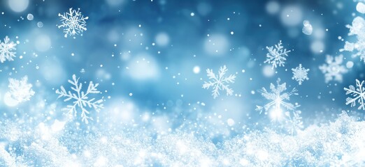 Enchanting Winter Wonderland with Falling Snowflakes and Sparkling Snow on a Soft Blue Background Creating a Magical Seasonal Atmosphere