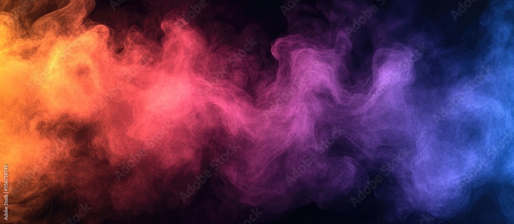 Poster vibrant gradient smoke fog swirling in black background creating dynamic visual effects with space f