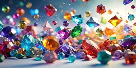 Vibrant Crystal Gemstones: Action Shot Photography on White Background