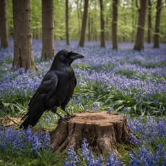 Fototapeta premium The crow is a medium-sized bird belonging to the genus Corvus in the family Corvidae. Known for its intelligence and adaptability, the crow is often seen in urban and rural environments .