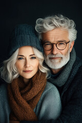 Portrait of an attractive senior couple wearing winter clothes. Happy together.