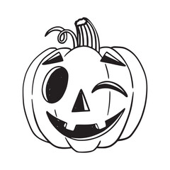 Halloween pumpkin smile. Black and white sketch. Illustration in hand drawn style.