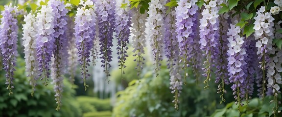 Obraz premium Wisteria Cascading Beauty: Serene Lavender and White Blooms