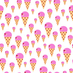 Seamless pattern of ice cream cones. Vector illustration.