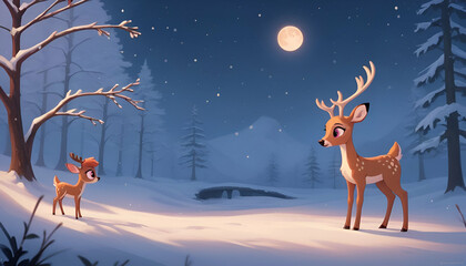 deer in the forest Graceful Deer in a Magical Winter Forest Scene